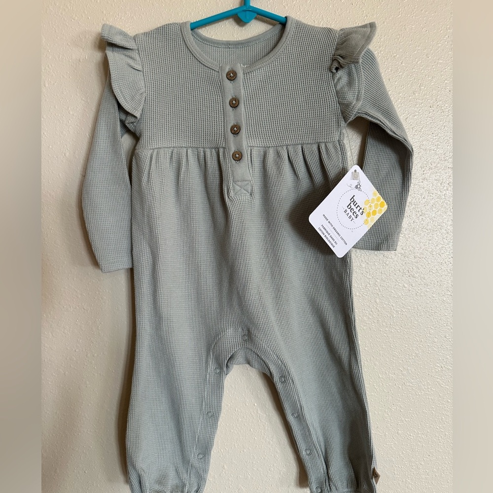 Burt’s Bees Baby Blue Gray Thermal Jumpsuit NWT